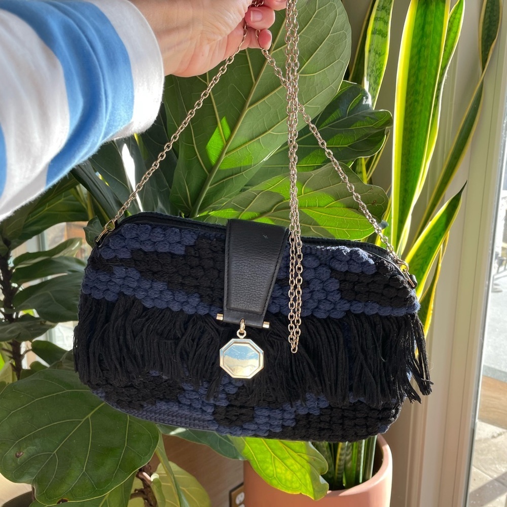 Louise et Cie Black and Navy tassel Crossbody Bag purse